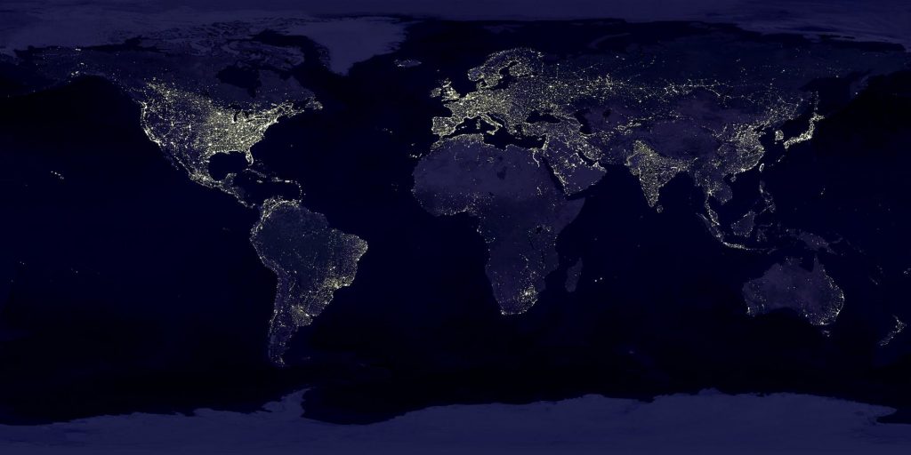 World map lit up